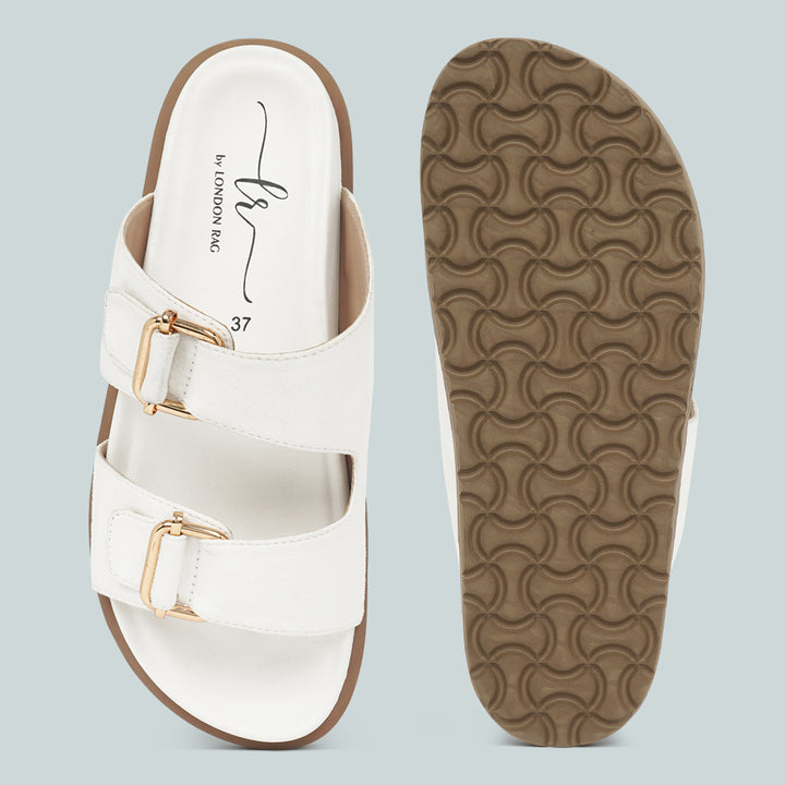 women microfiber buckle detail sandals#color_white