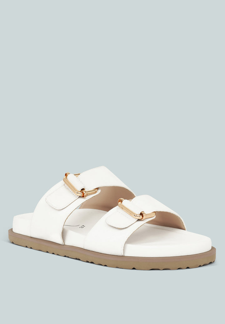 women microfiber buckle detail sandals#color_white