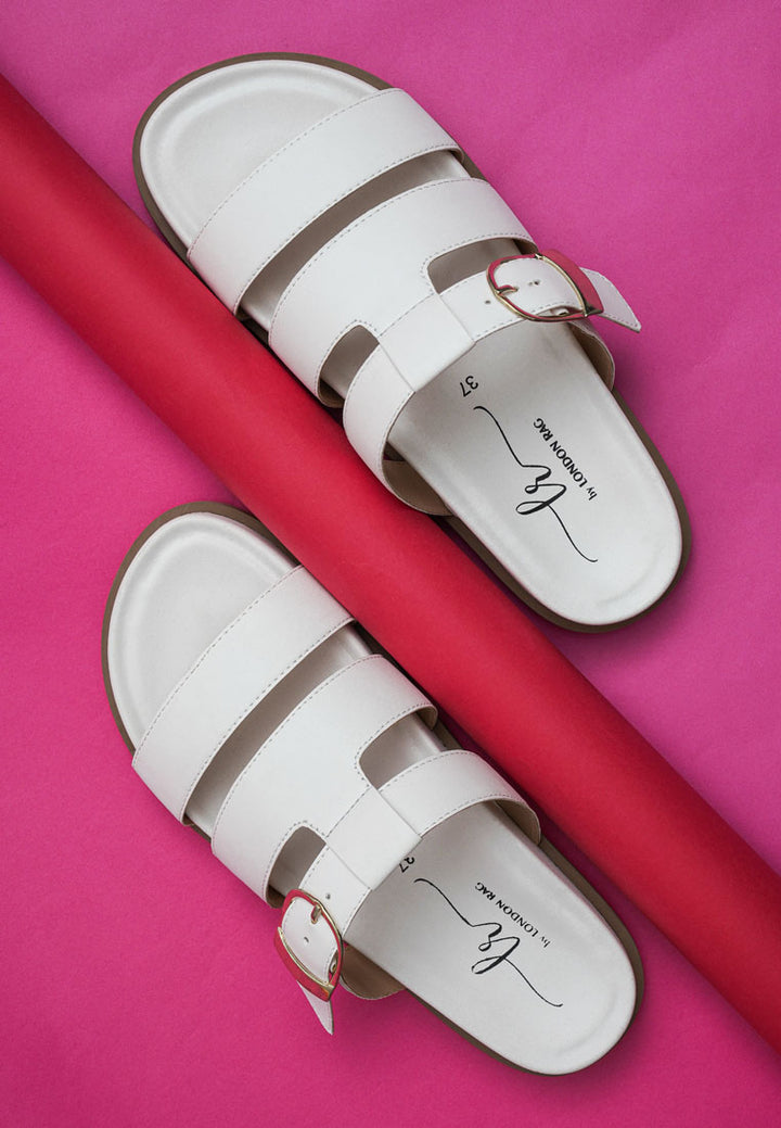 women strappy faux leather slip on flats#color_white