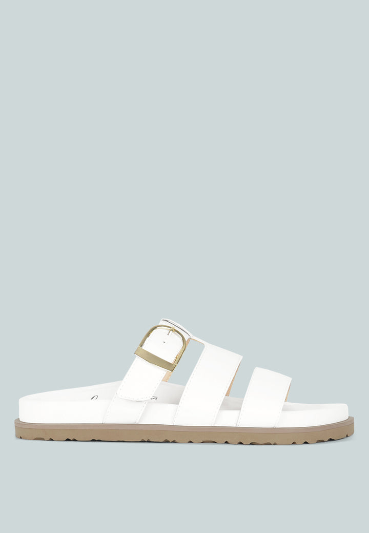 women strappy faux leather slip on flats#color_white