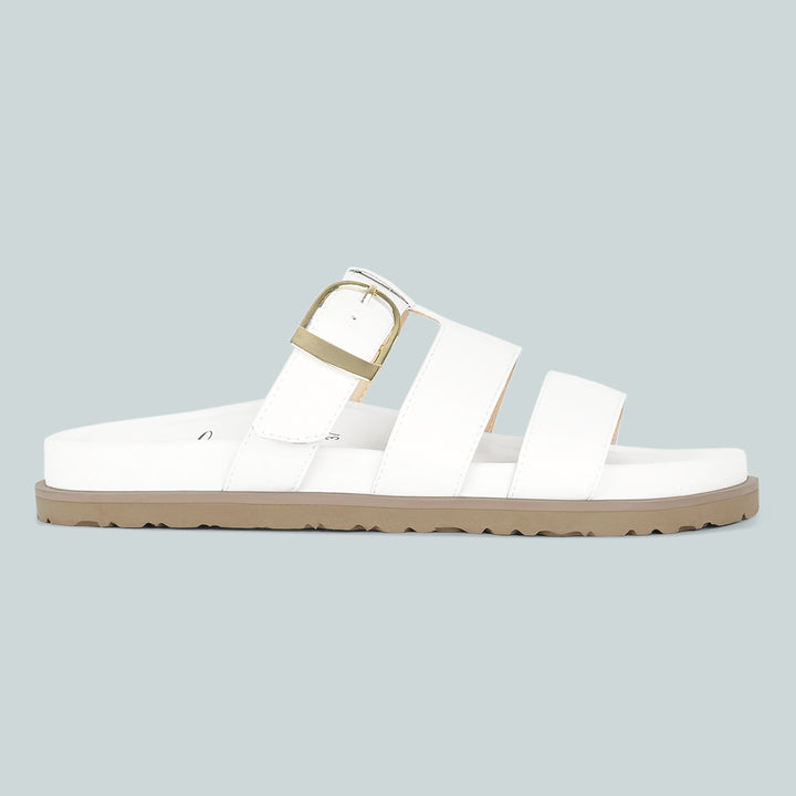 women strappy faux leather slip on flats#color_white