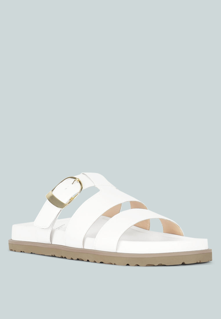 women strappy faux leather slip on flats#color_white