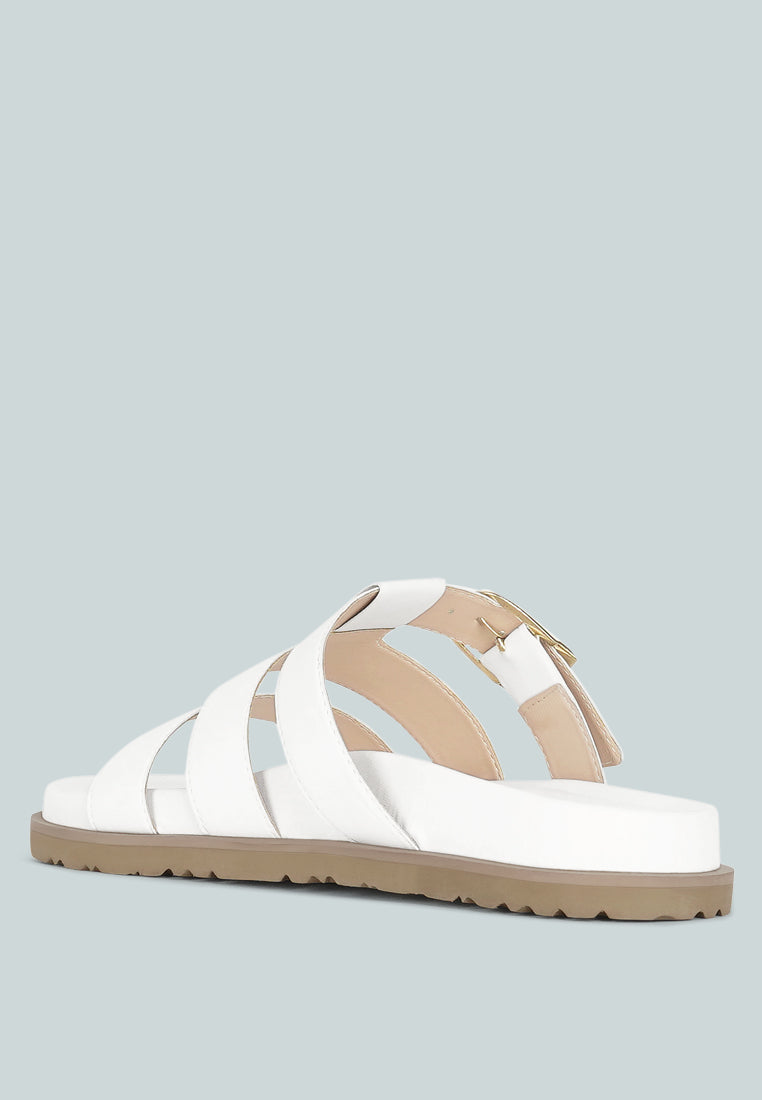 women strappy faux leather slip on flats#color_white