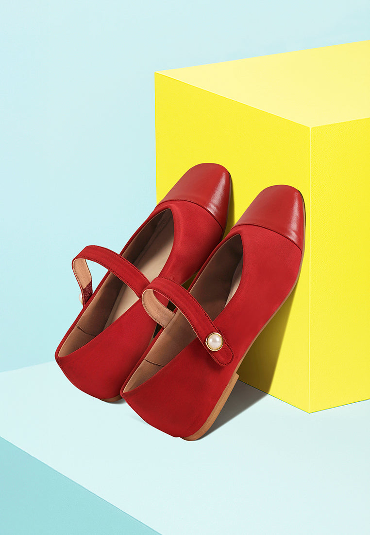women square toe mary jane ballerinas#color_red
