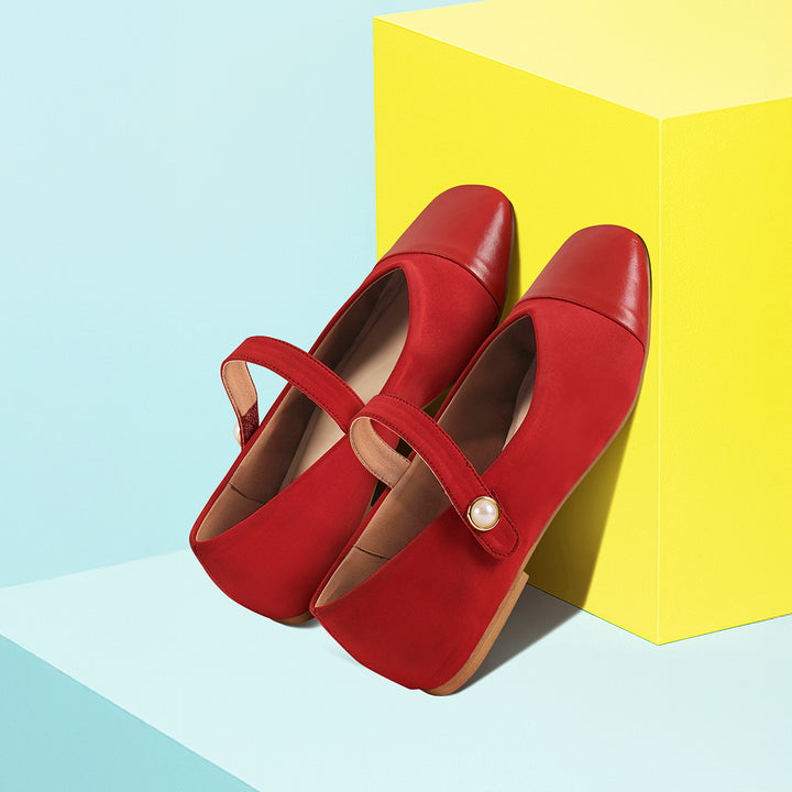 women square toe mary jane ballerinas#color_red