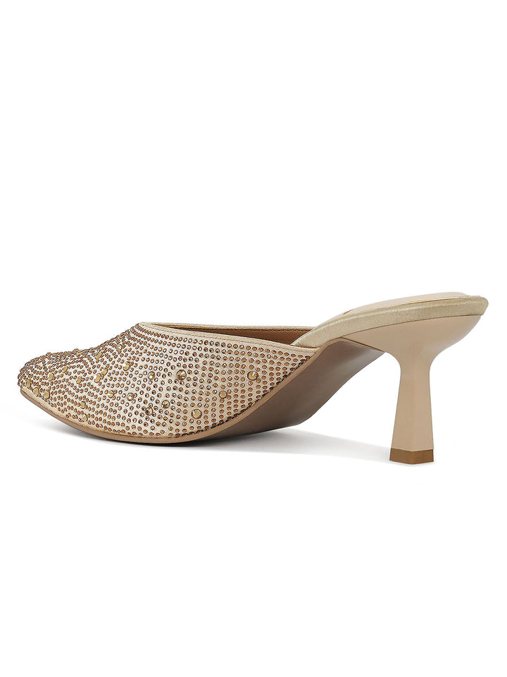 rhinestone embellished party mules#color_gold