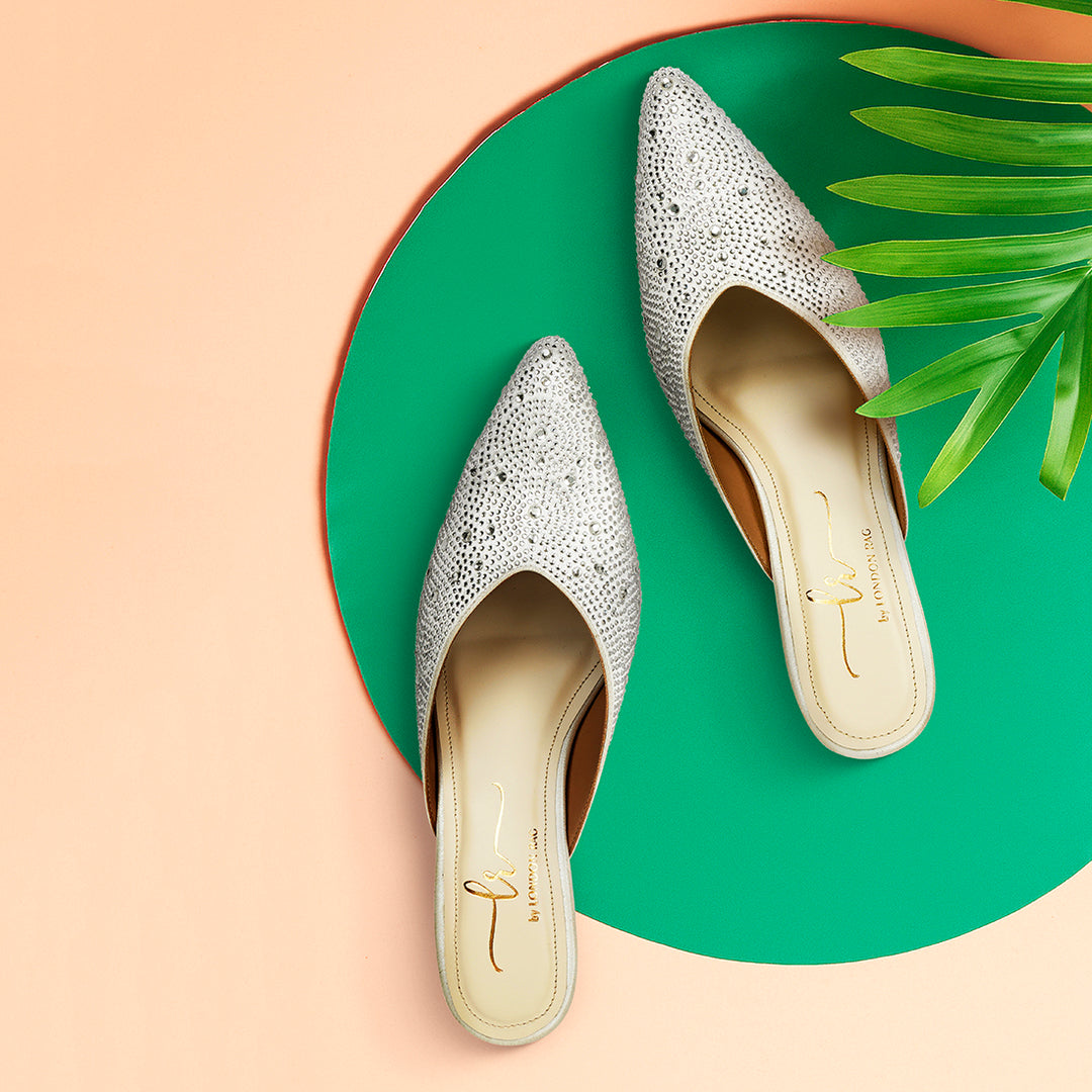 rhinestone embellished party mules#color_white