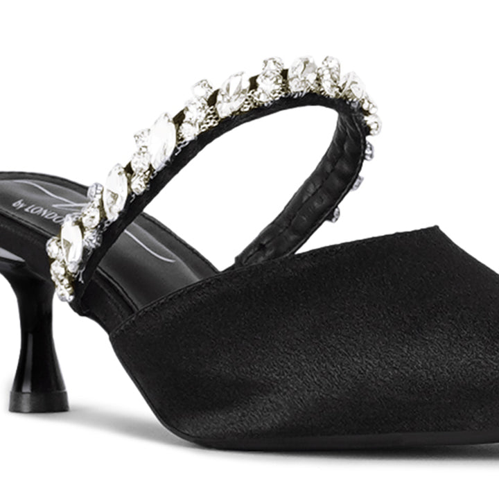 london rag women diamante embellished strap mules#color_black