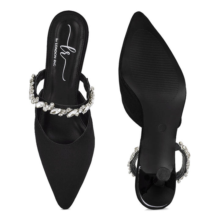 london rag women diamante embellished strap mules#color_black