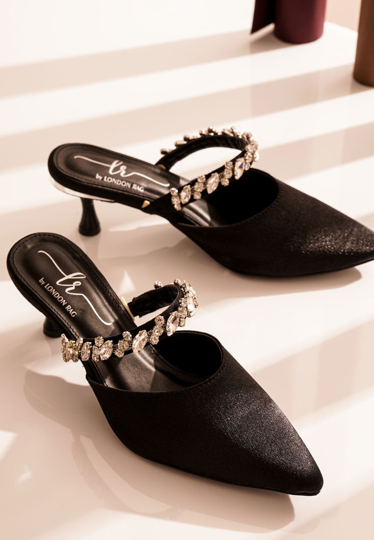 women diamante embellished strap mules#color_black