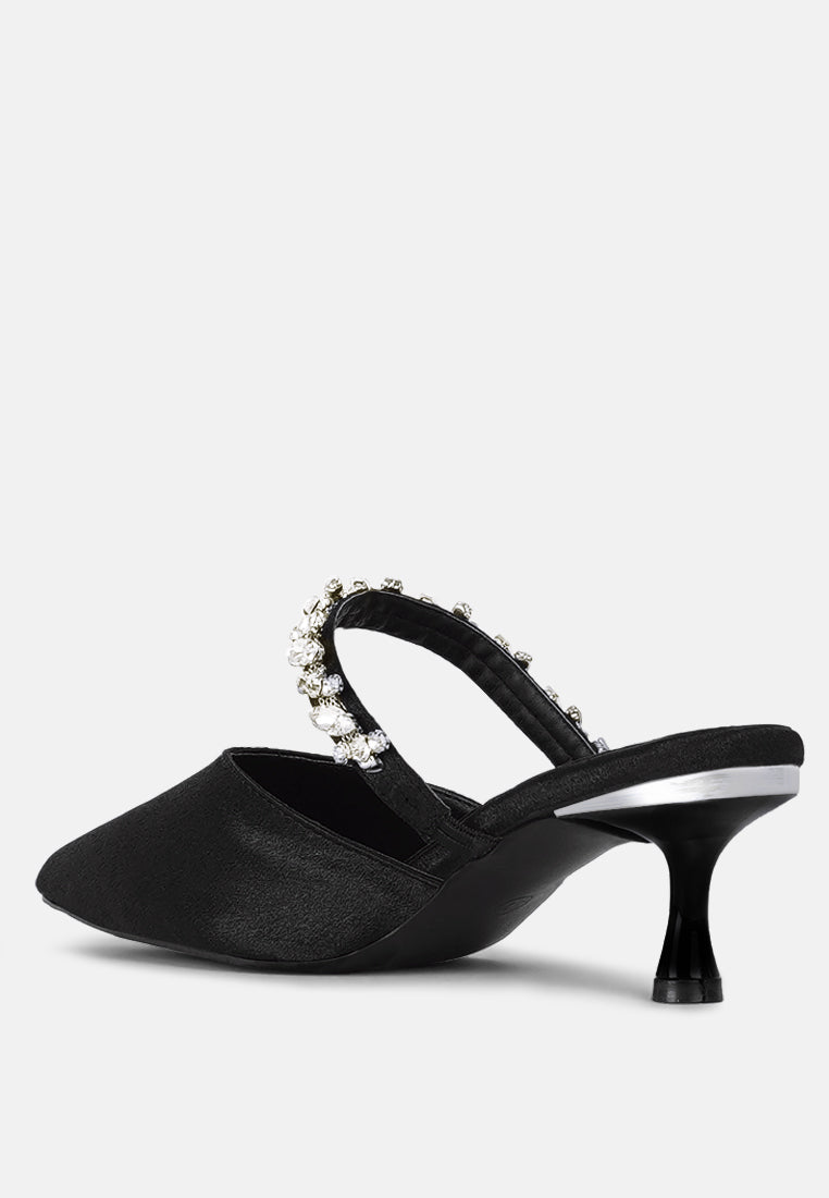 women diamante embellished strap mules#color_black