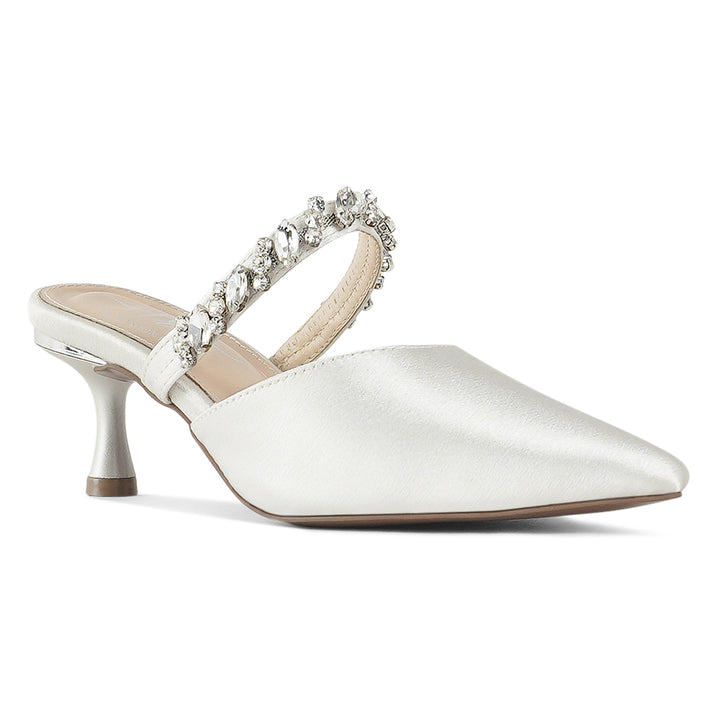 london rag women diamante embellished strap mules#color_white