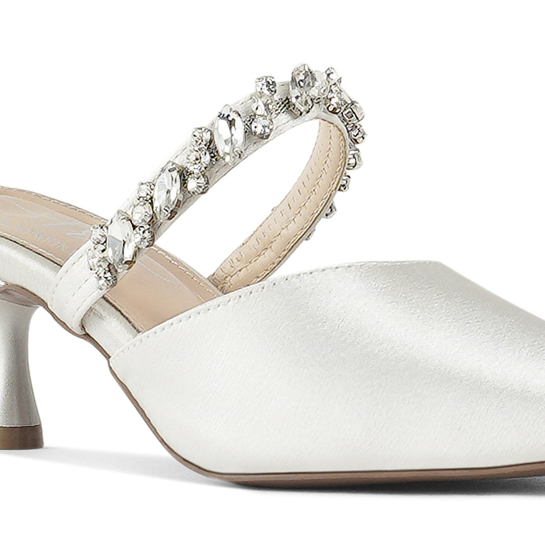 london rag women diamante embellished strap mules#color_white