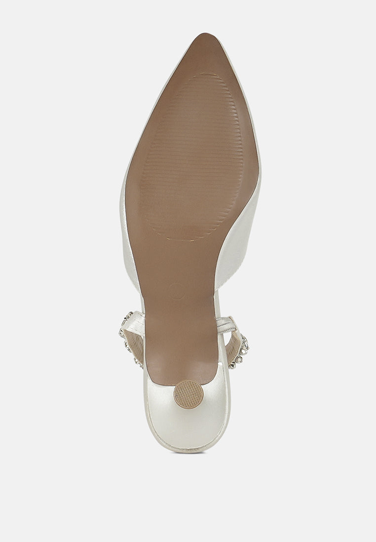 women diamante embellished strap mules#color_white