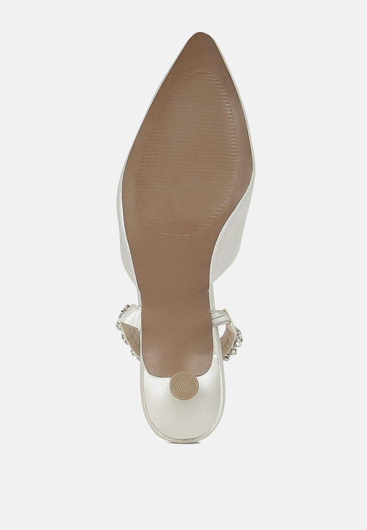 women diamante embellished strap mules#color_white