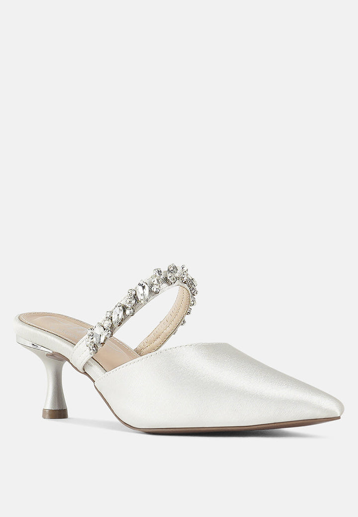 london rag women diamante embellished strap mules#color_white