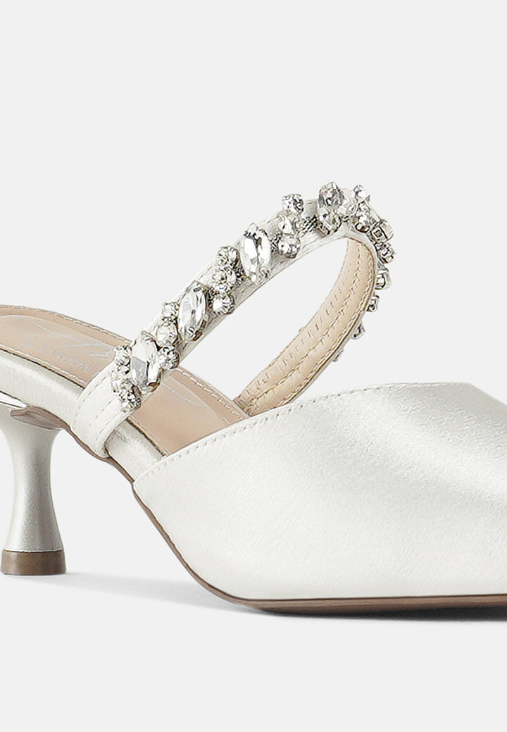 london rag women diamante embellished strap mules#color_white