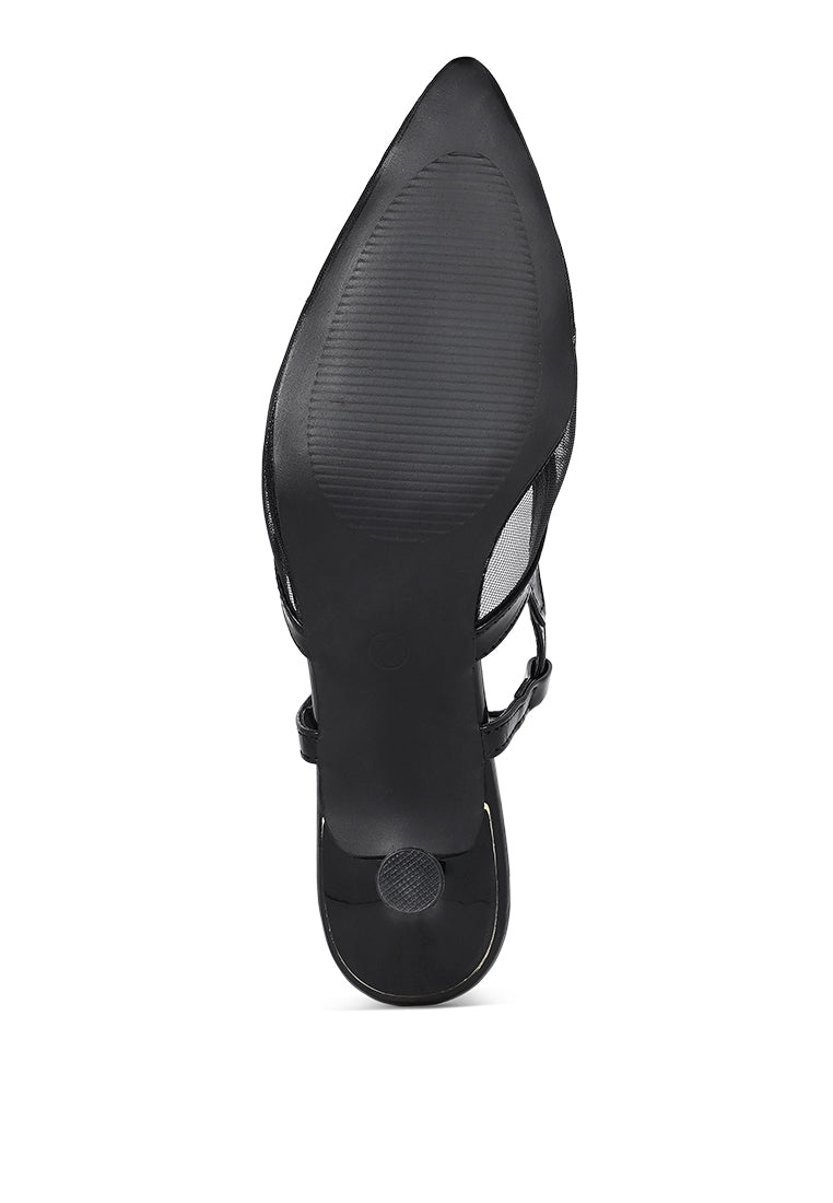women pointy toe kitten heel slingbacks#color_black