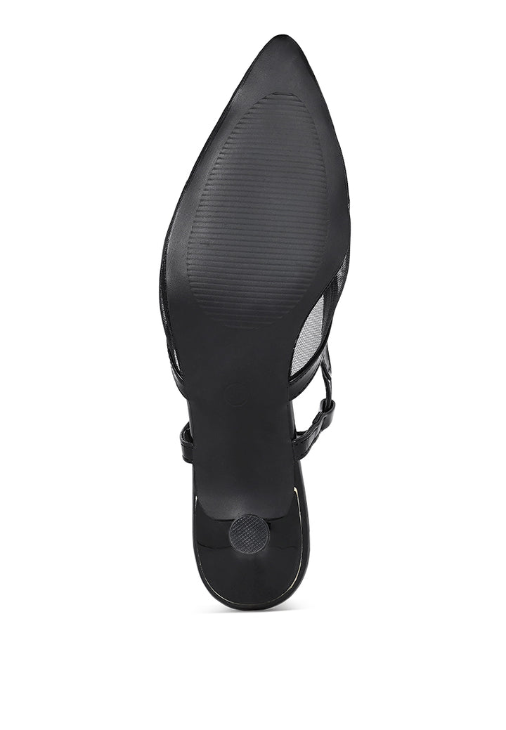 women pointy toe kitten heel slingbacks#color_black