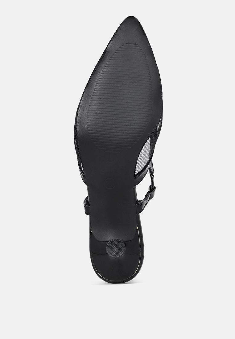 women pointy toe kitten heel slingbacks#color_black