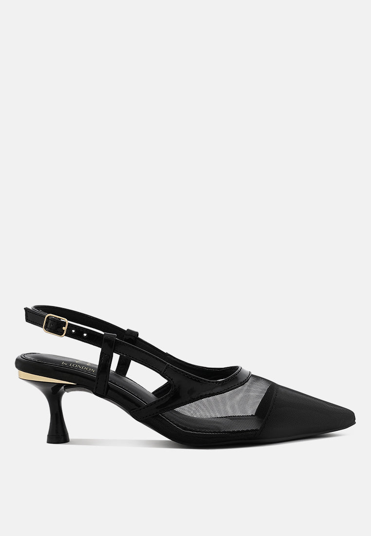 women pointy toe kitten heel slingbacks#color_black