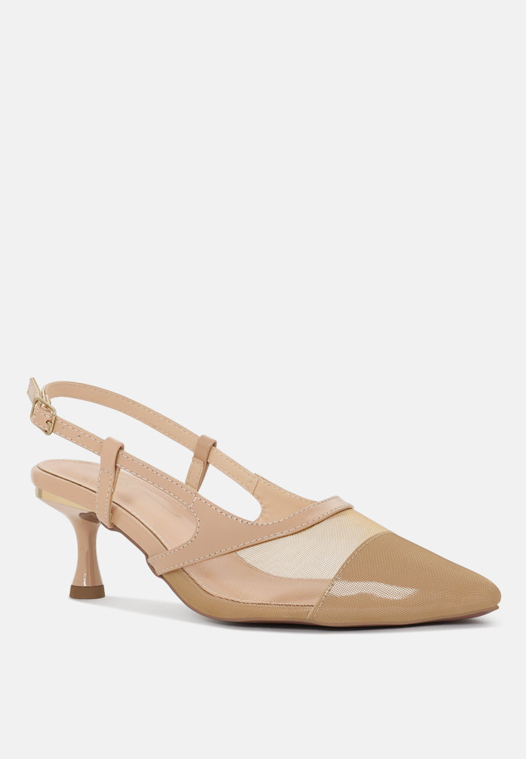 women pointy toe kitten heel slingbacks#color_taupe
