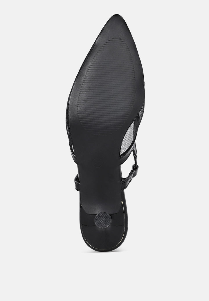 women pointy toe kitten heel slingbacks#color_black