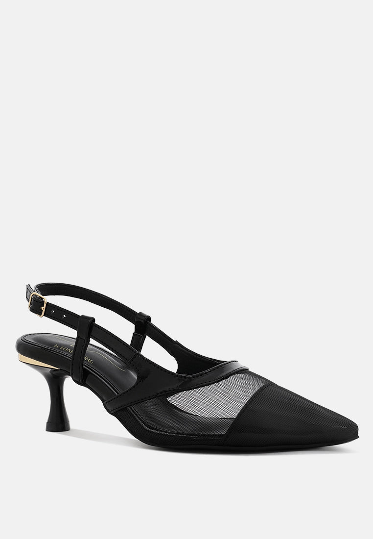 women pointy toe kitten heel slingbacks#color_black