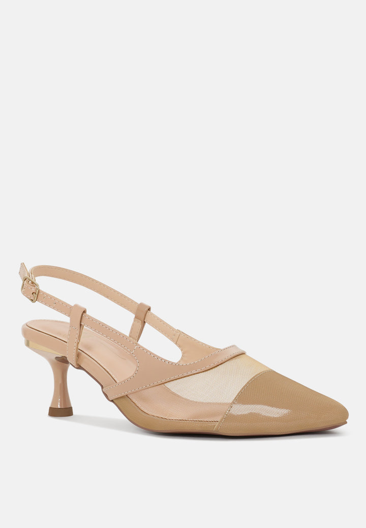 women pointy toe kitten heel slingbacks#color_taupe