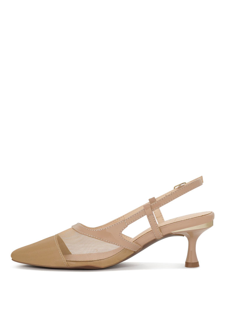 women pointy toe kitten heel slingbacks#color_taupe