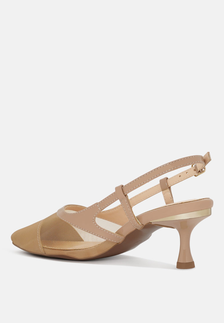 women pointy toe kitten heel slingbacks#color_taupe