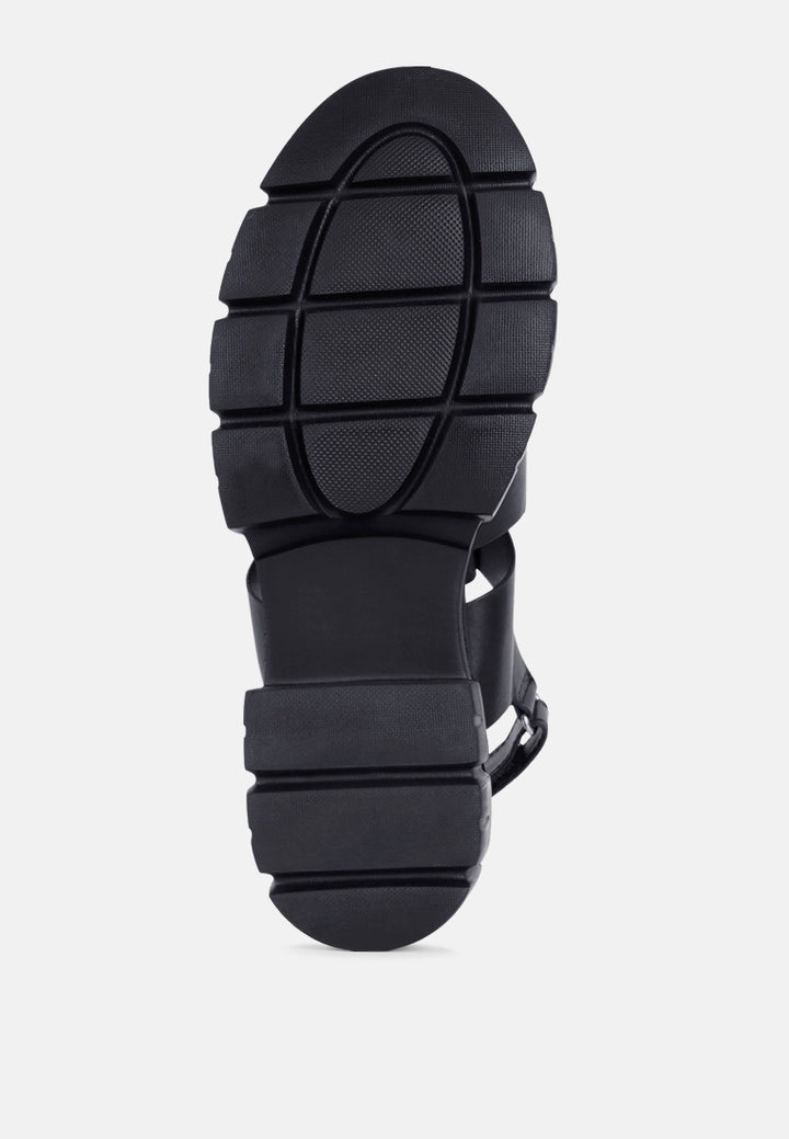 women faux leather strappy sandals#color_black