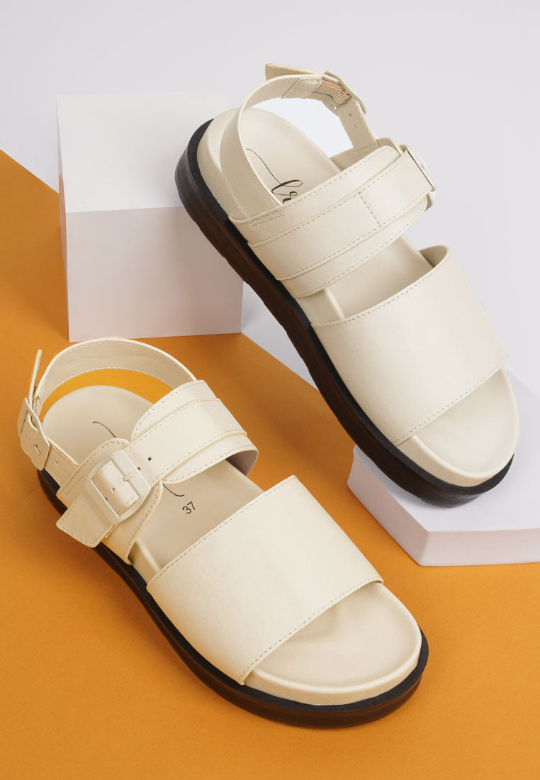 women pin buckle flatform sandals#color_beige