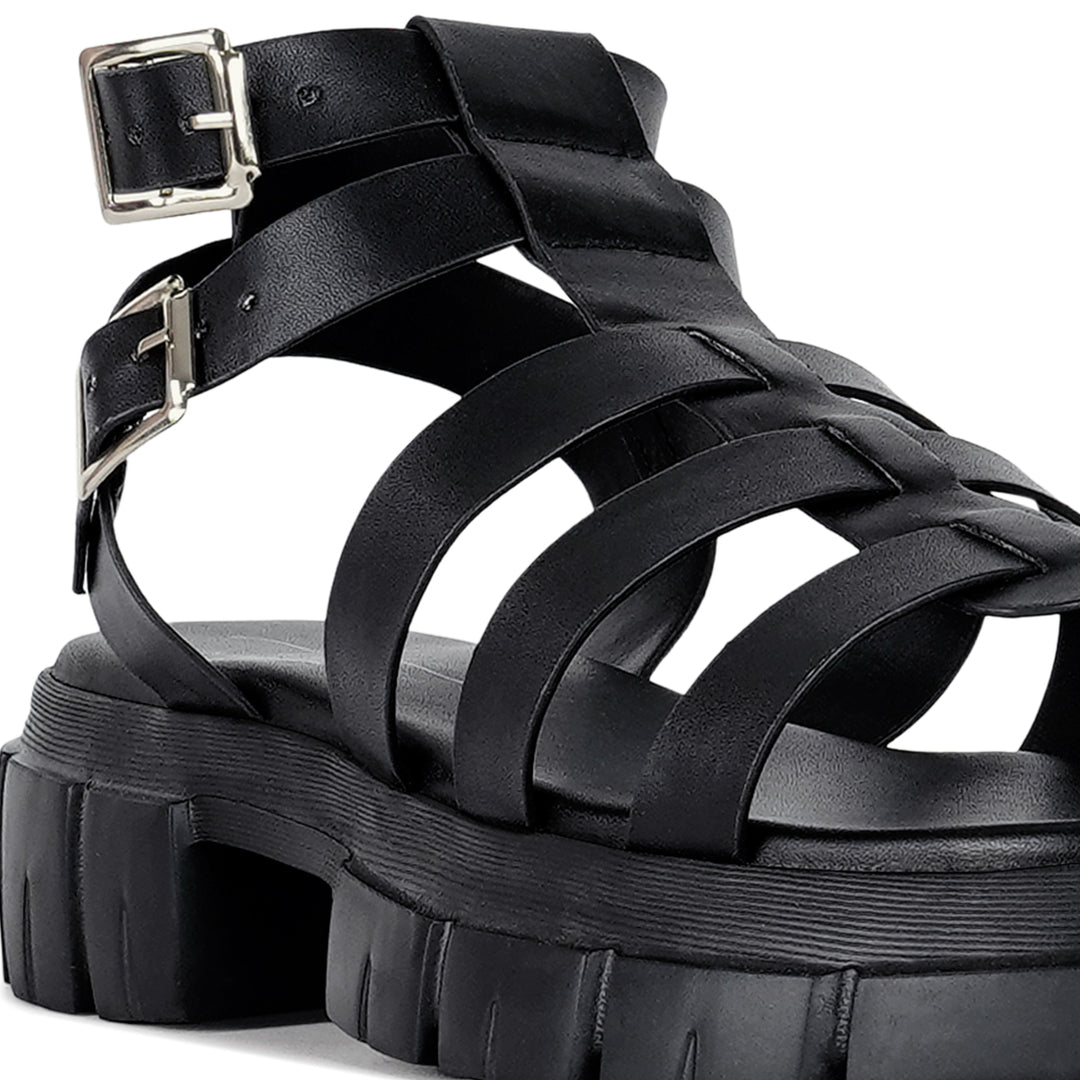 women faux leather gladiator sandals#color_black