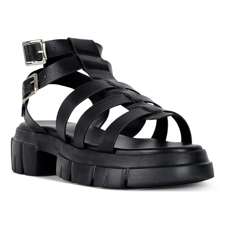 women faux leather gladiator sandals#color_black