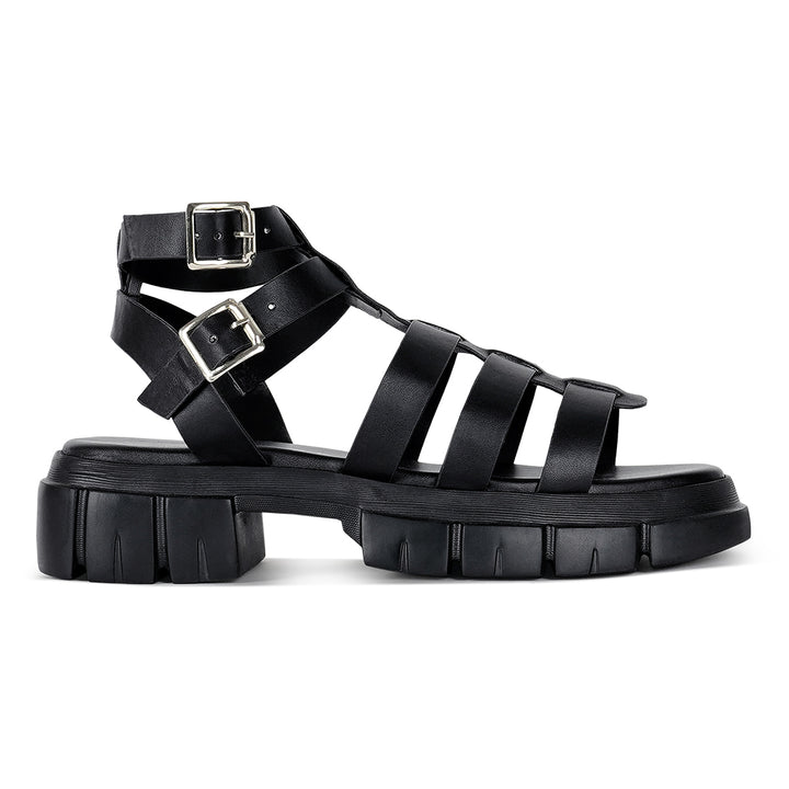 women faux leather gladiator sandals#color_black