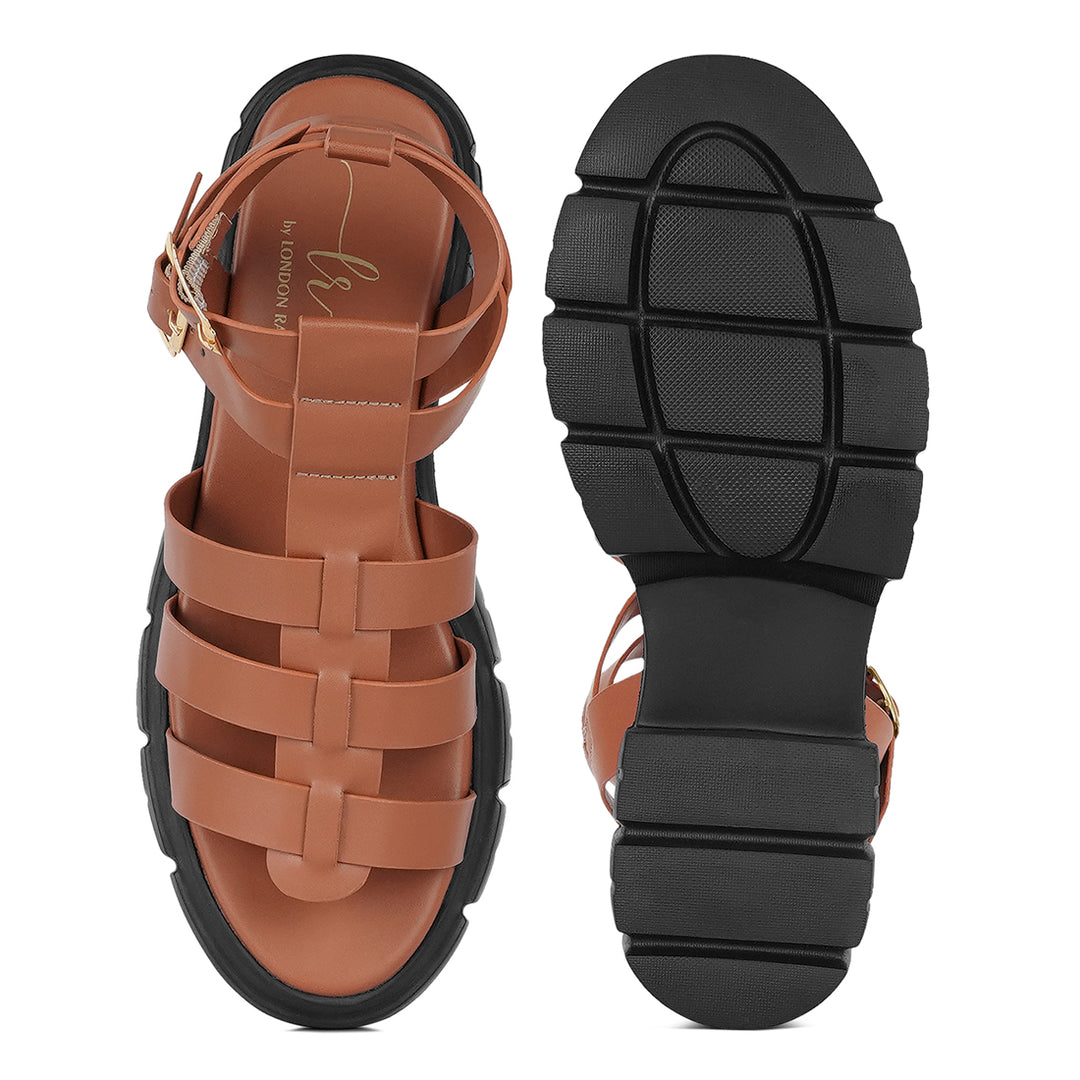 women faux leather gladiator sandals#color_tan