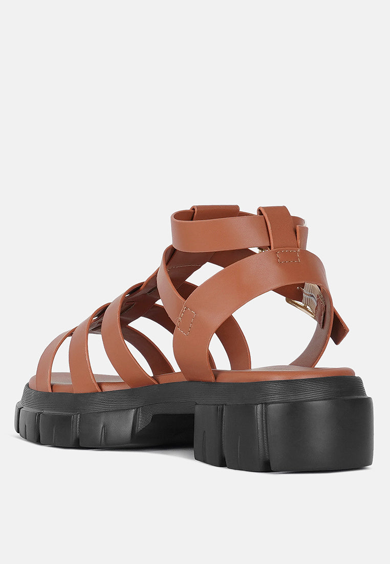 women faux leather gladiator sandals#color_tan