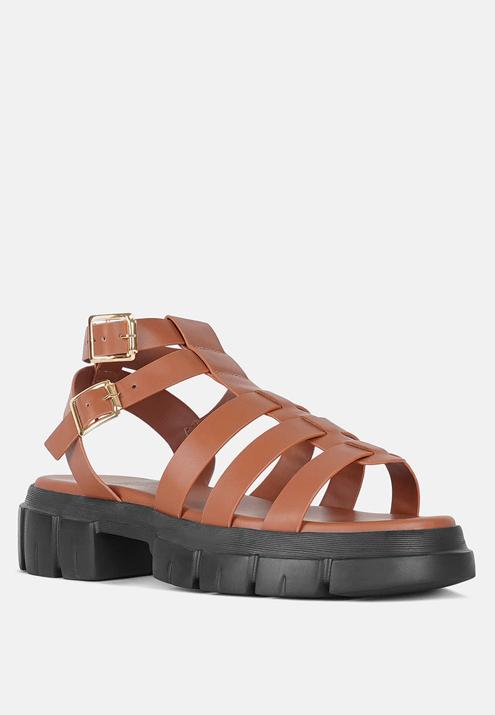 women faux leather gladiator sandals#color_tan