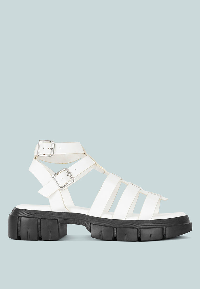 women faux leather gladiator sandals#color_white