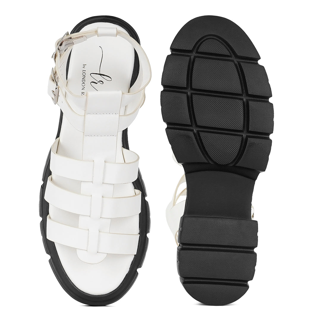 women faux leather gladiator sandals#color_white