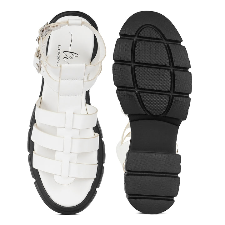 women faux leather gladiator sandals#color_white