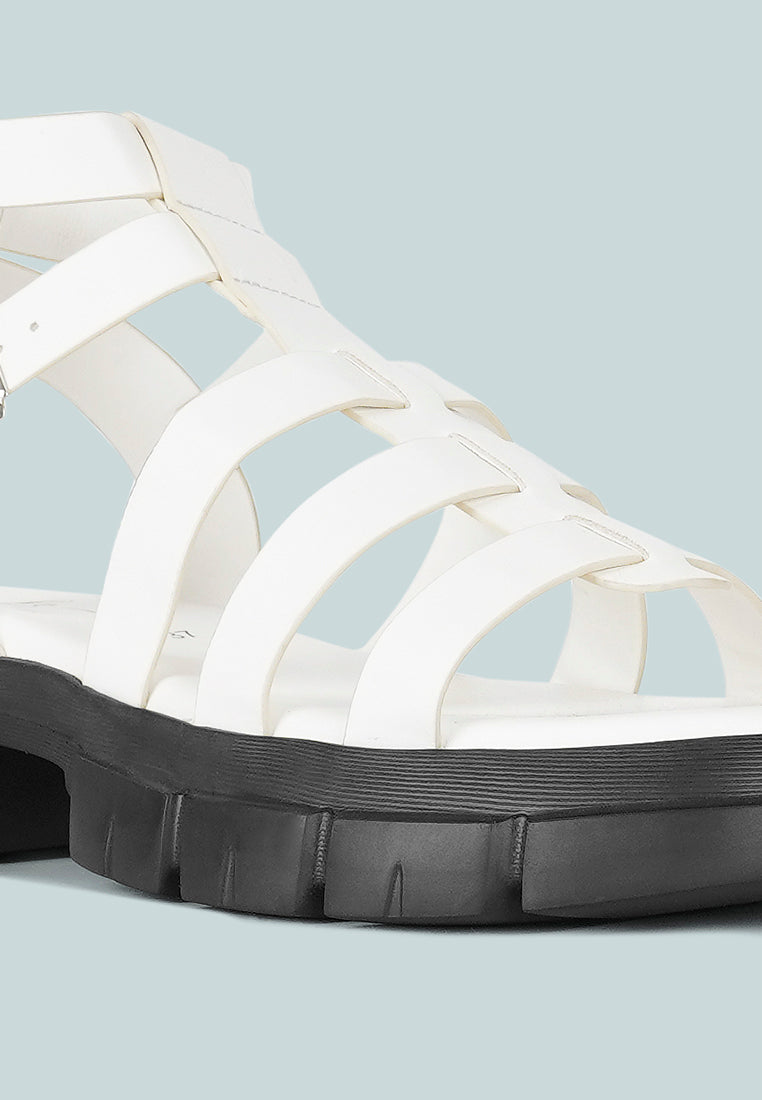 women faux leather gladiator sandals#color_white