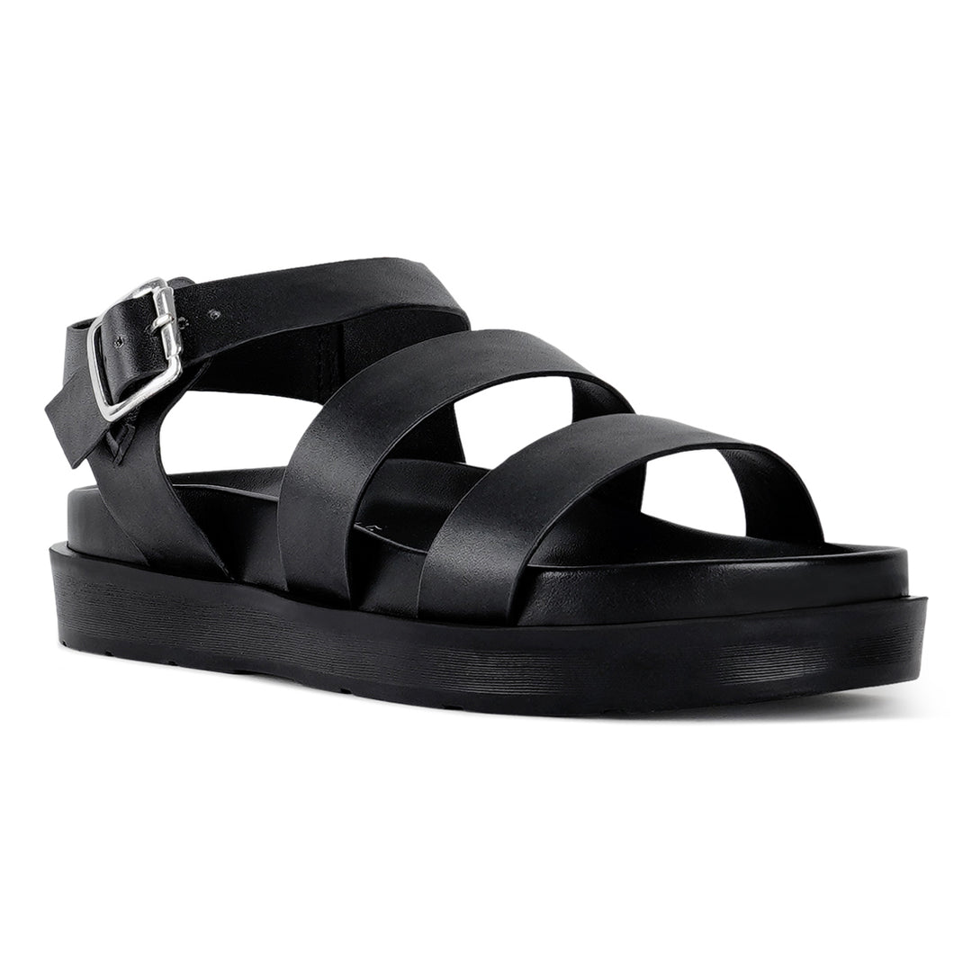 women stylish strappy flatform sandals#color_black
