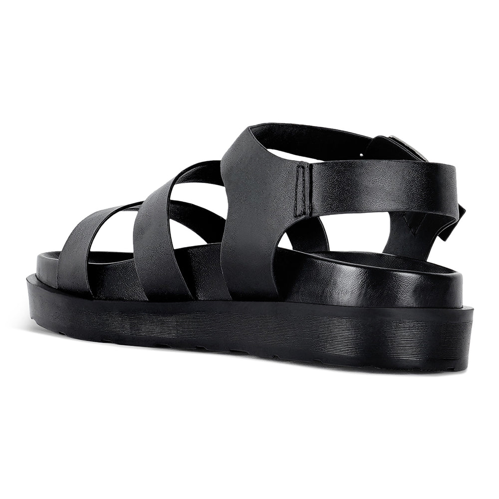 women stylish strappy flatform sandals#color_black