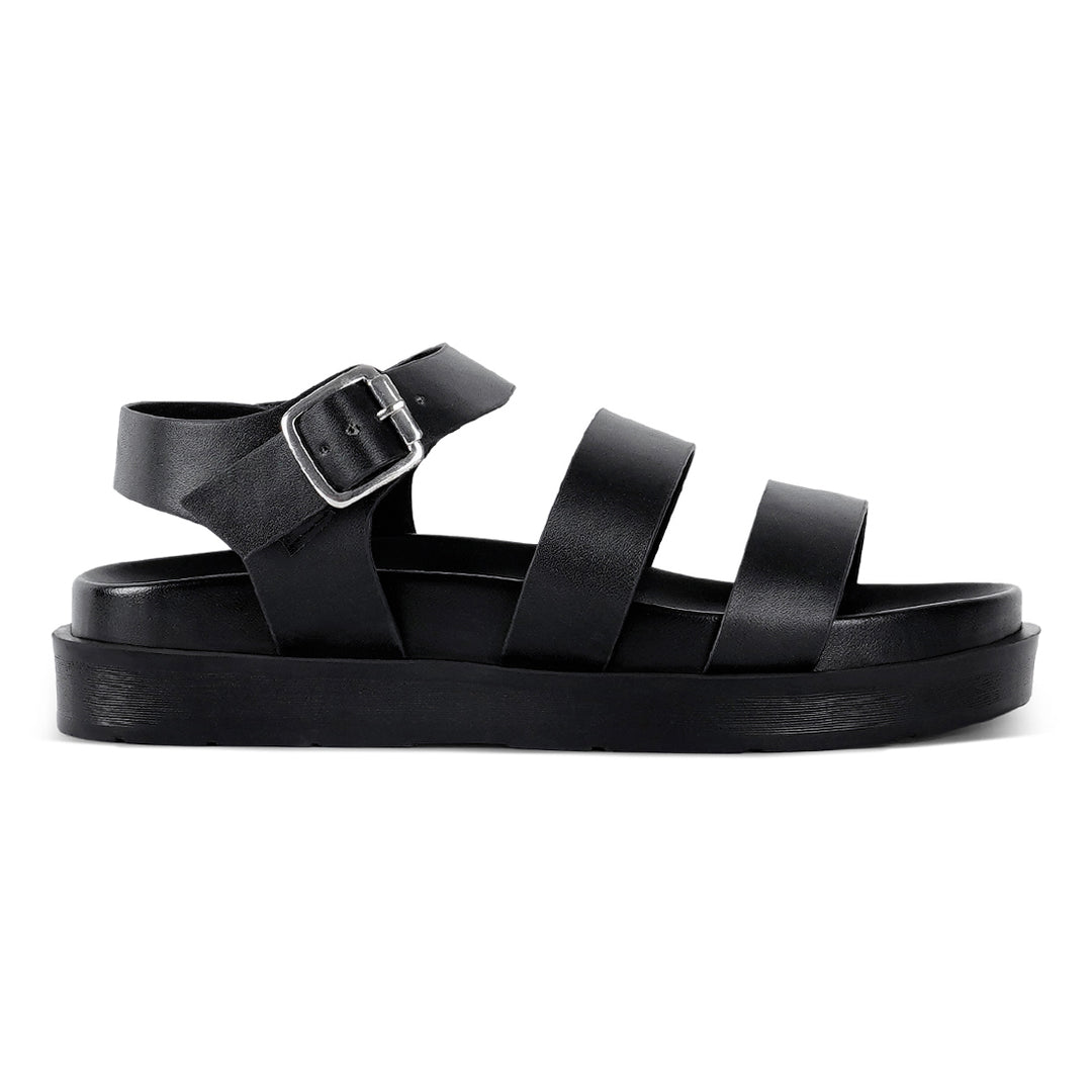 women stylish strappy flatform sandals#color_black