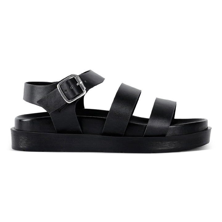 women stylish strappy flatform sandals#color_black