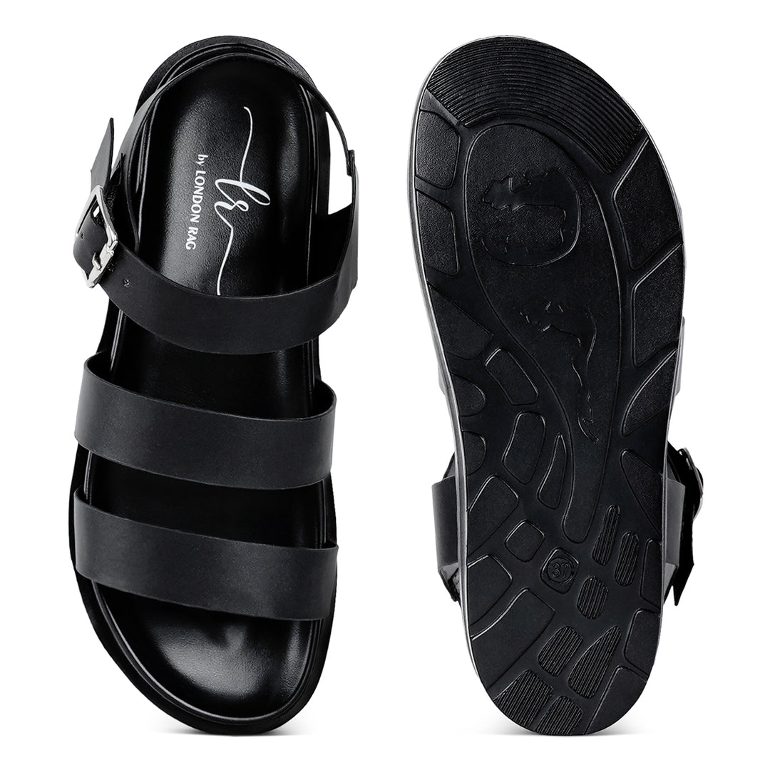 women stylish strappy flatform sandals#color_black