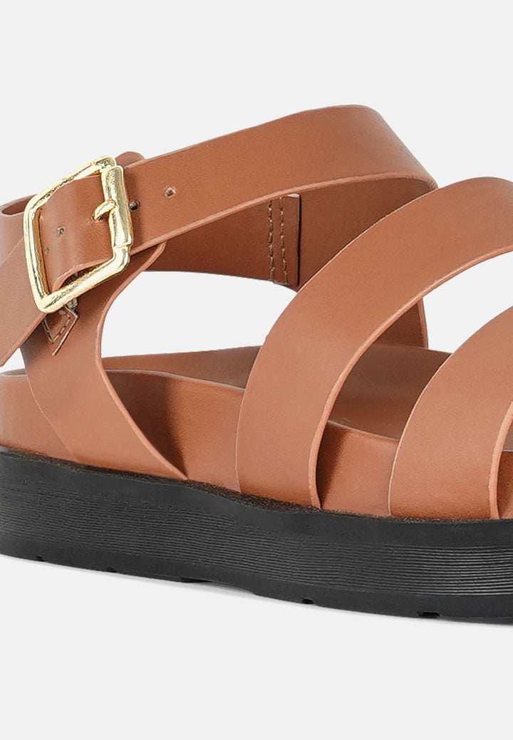 women stylish strappy flatform sandals#color_tan