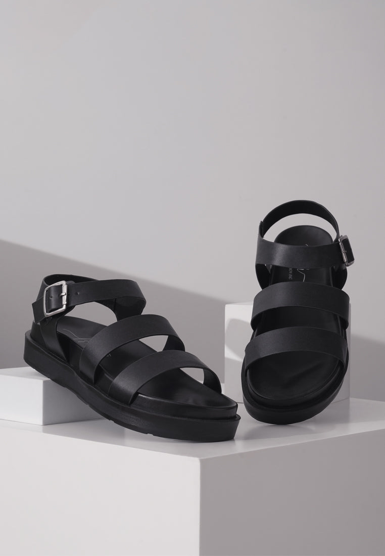 women stylish strappy flatform sandals#color_black